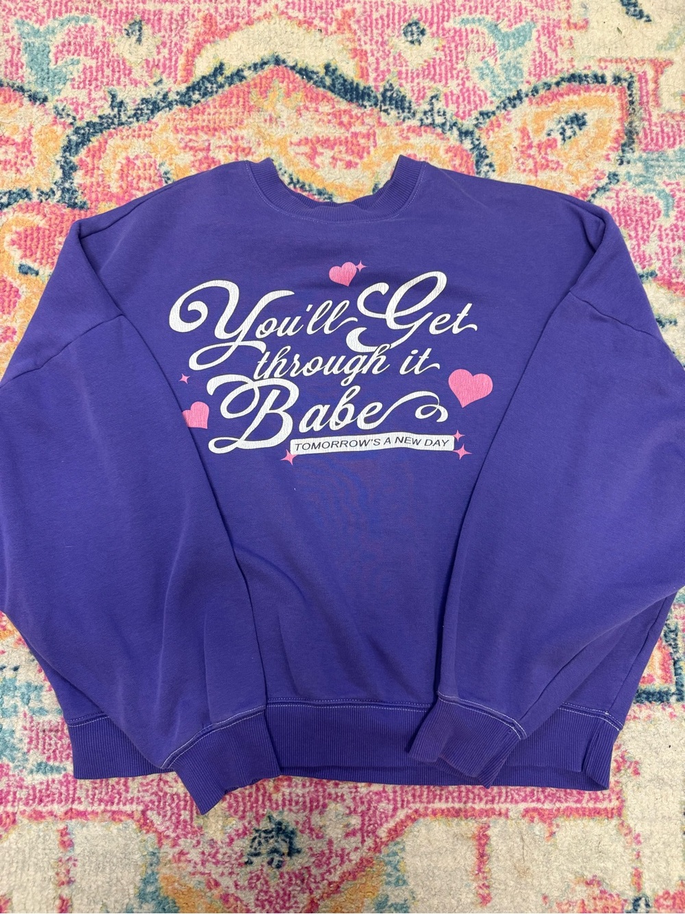 PacSun Purple Crewneck Sweatshirt with Pink Heart Graphic